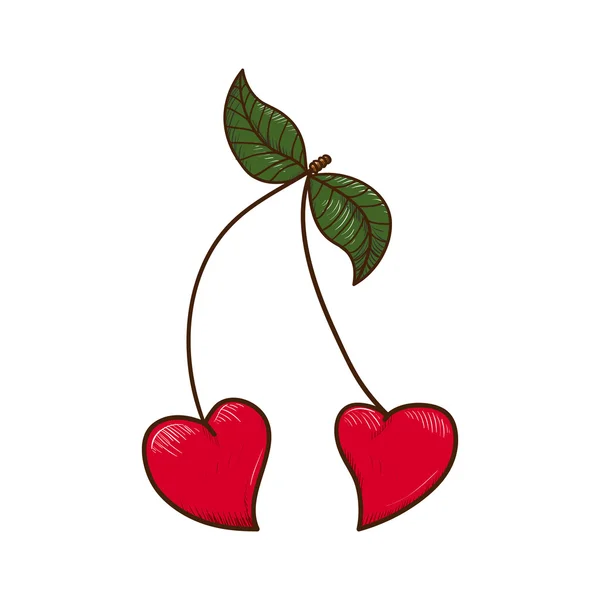 Cerises en forme de coeur . — Image vectorielle