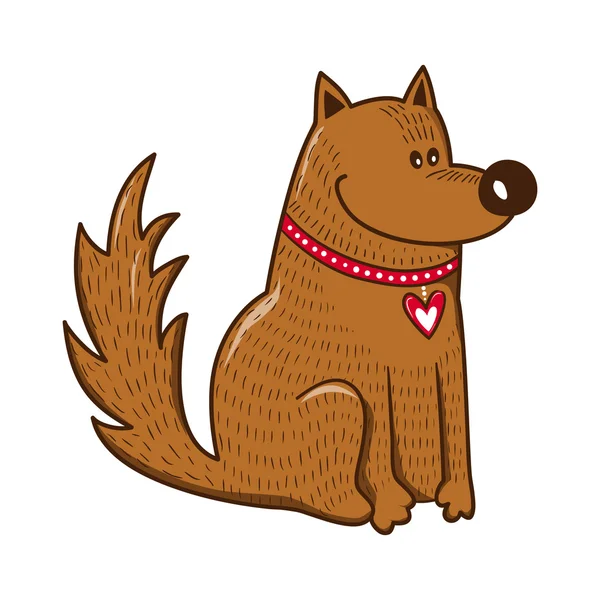 Charmant personnage. Chien avec coeur sur le collier . — Image vectorielle