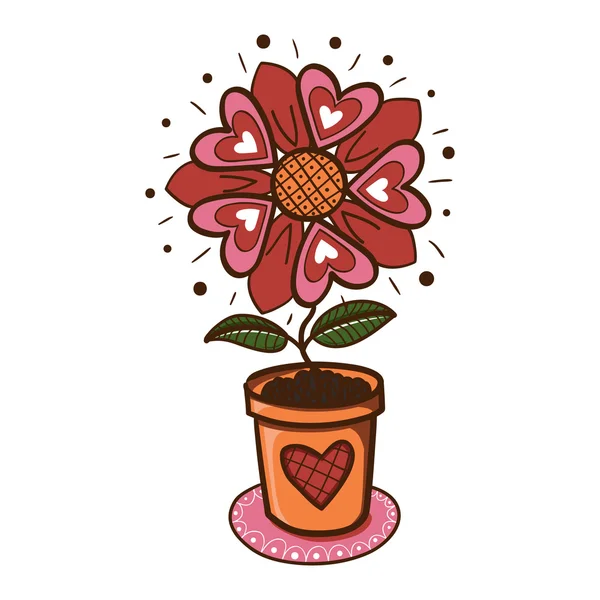 Flor con corazones en una olla . — Vector de stock