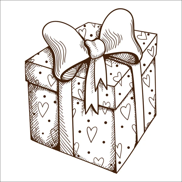 Present box with hearts and bow. — Stock Vector