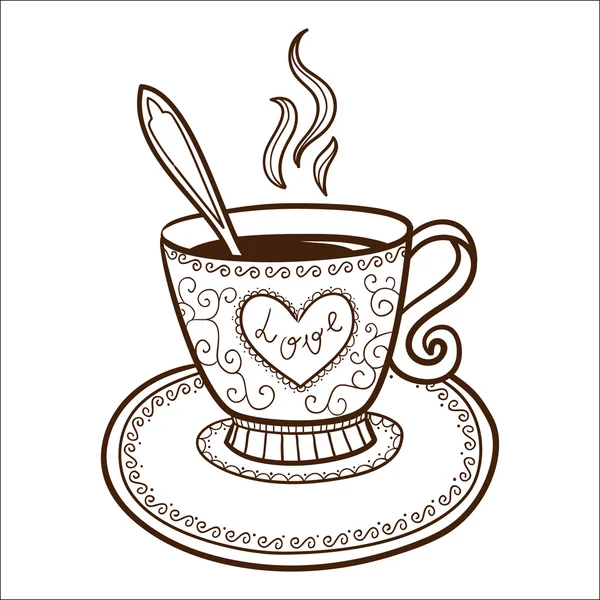 Kalp ile çay veya kahve Kupası — Stok Vektör