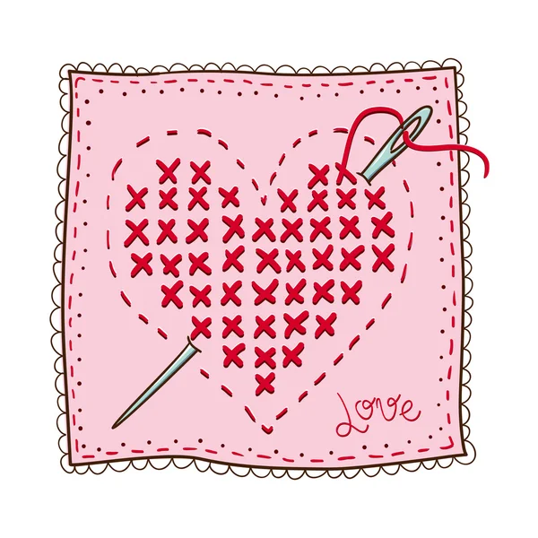 Handkerchief with heart embroidery. — Stock Vector