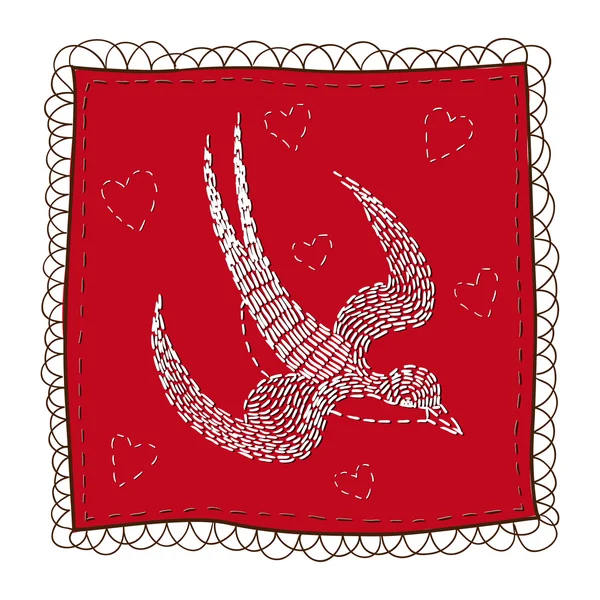 Handkerchief with swallow embroidery. — Stock Vector