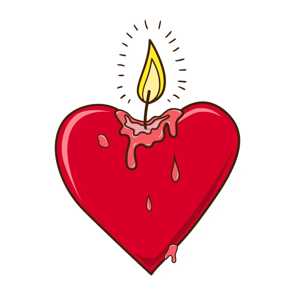 Corazón vela ardiente . — Vector de stock