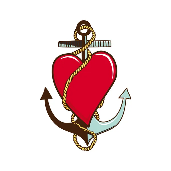 Heart with anchor isolated on white. — Stock Vector