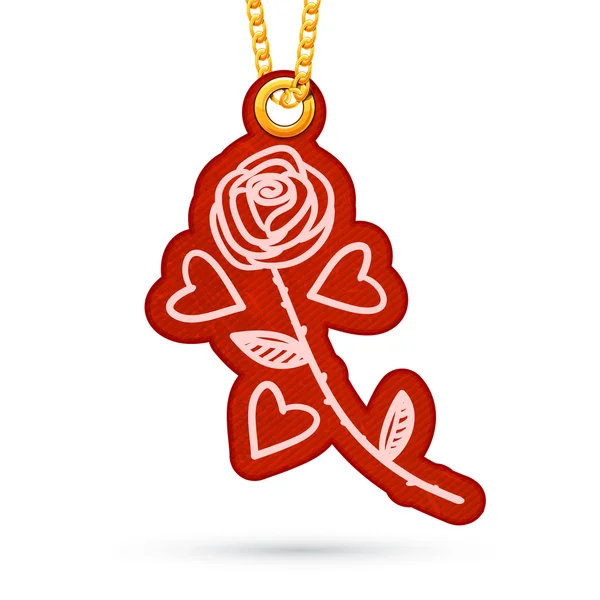 Τριαντάφυλλο και καρδιές. tag ετικέτας που κρέμεται από χρυσή αλυσίδα. — Διανυσματικό Αρχείο