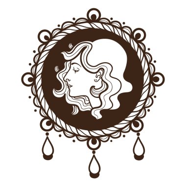 kadın profili ile Vignette çerçeve.