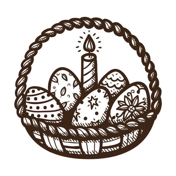 Пасхальная корзина со свечами и яйцами . — стоковый вектор