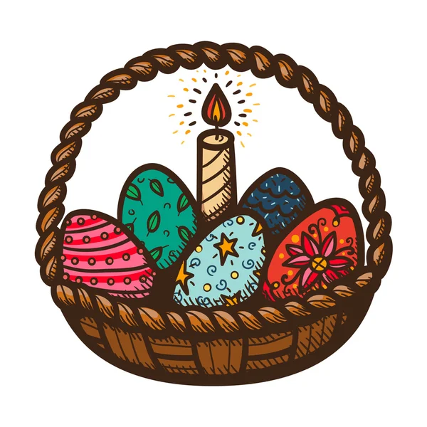 Panier de Pâques avec bougie et œufs . — Image vectorielle