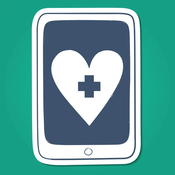 Tablet oder Smartphone mit Herz-Emblem Rotes Kreuz. — Stockvektor