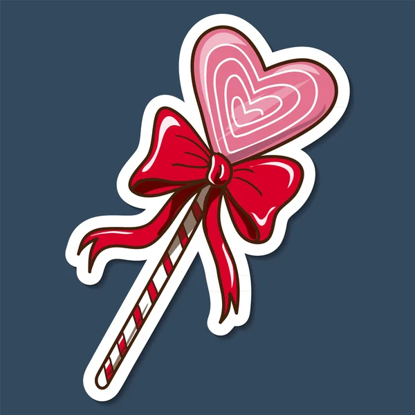 Heart shaped lollypop with bow. — Stock Vector