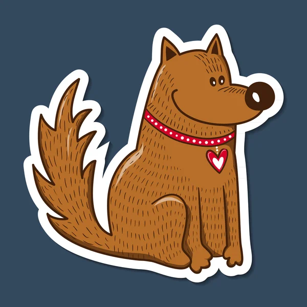 Charmant personnage. Chien avec coeur sur le collier . — Image vectorielle