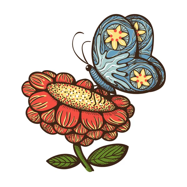 Naturaleza flor de primavera con mariposa . — Vector de stock