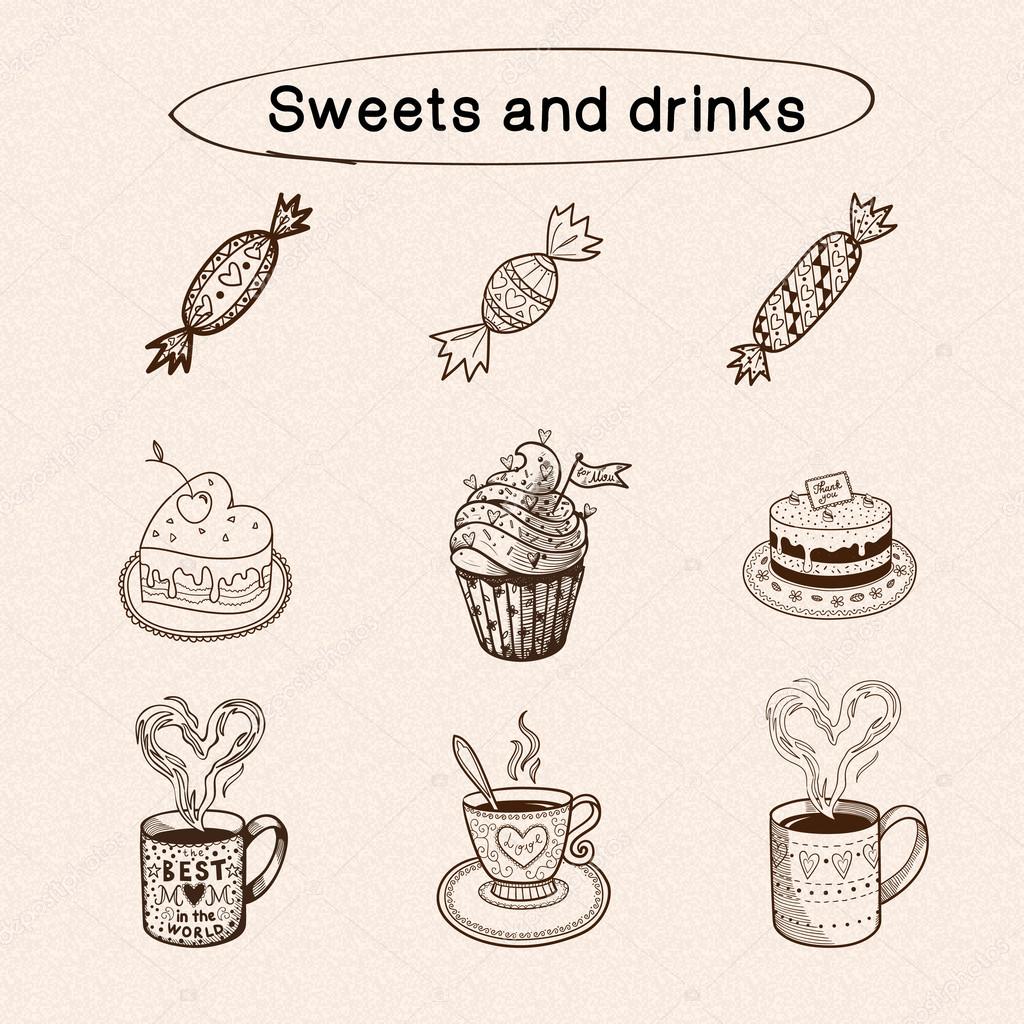 Sweets and drinks collection.