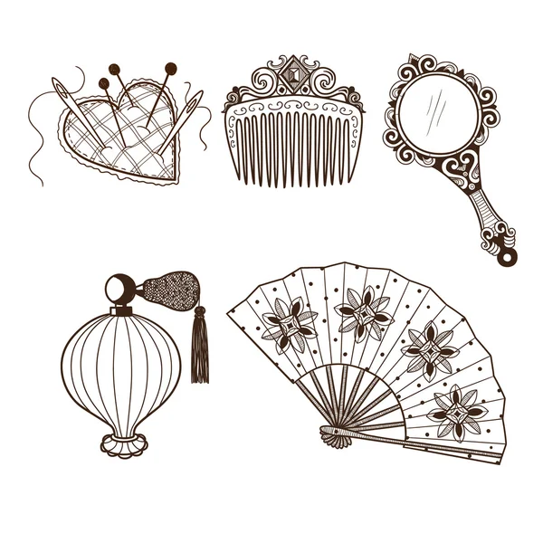 Ladys vintage beauty accessories collection. — Stock Vector