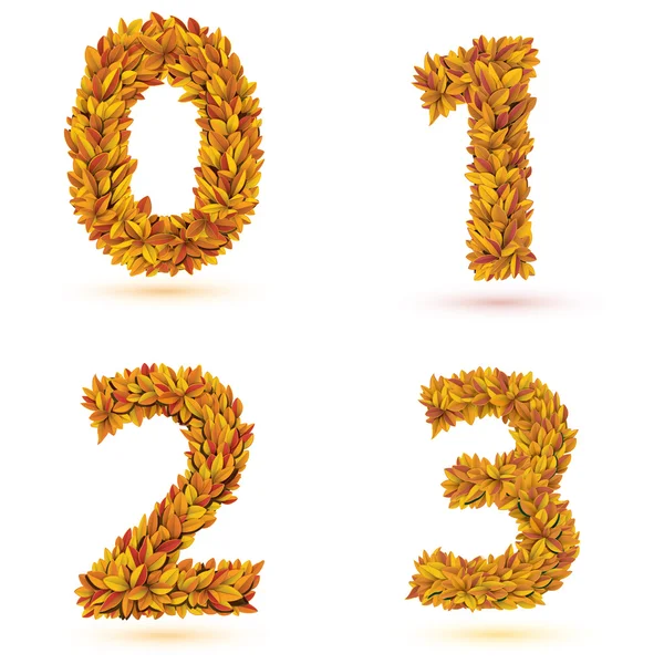 Numbers of autumn leaves collection. — Stock Vector