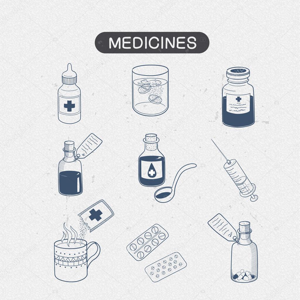 Medicines drugs collection.