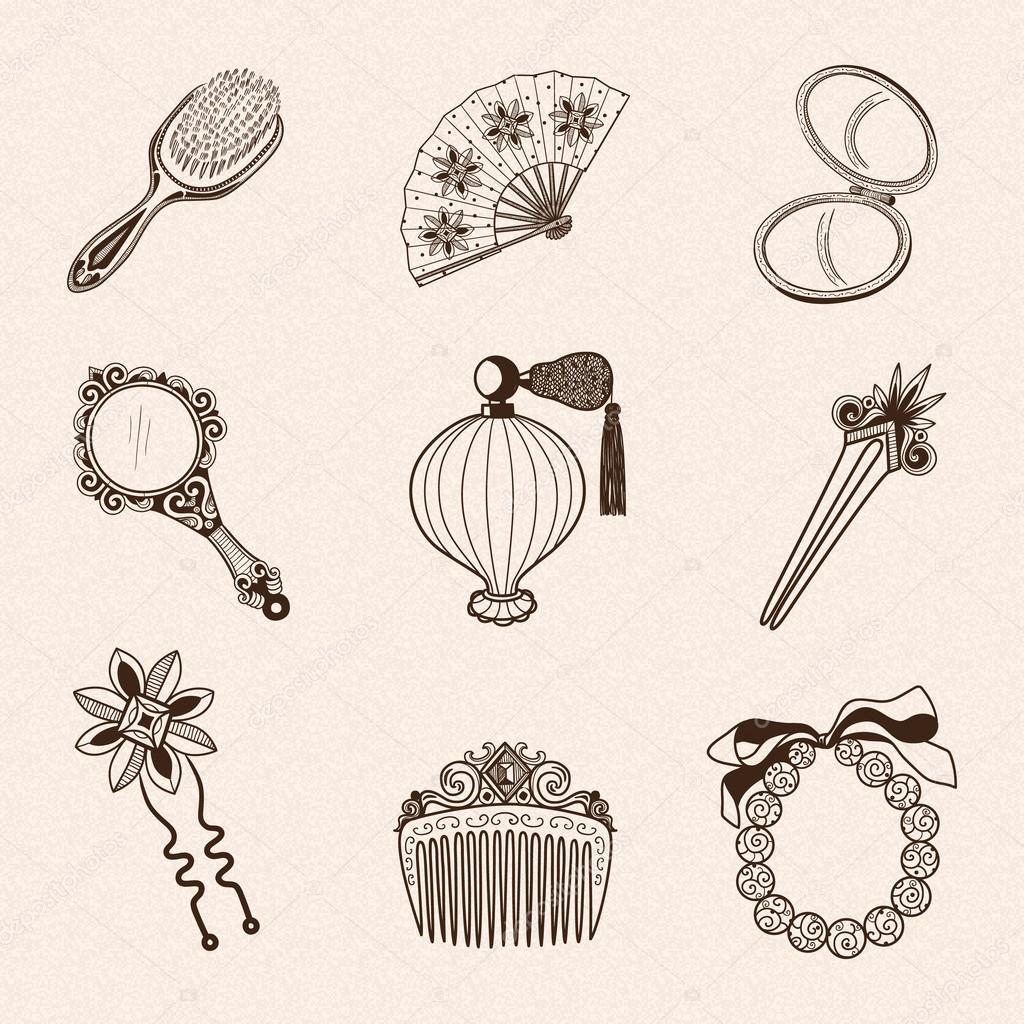 Ladys vintage beauty accessories collection.