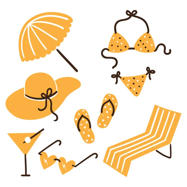 Collection of beach summer accessories. — Stock Vector