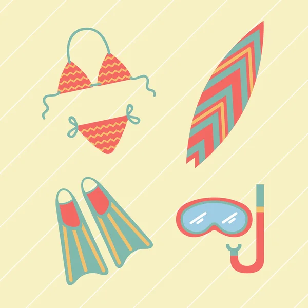 Colección de accesorios de playa de verano . — Vector de stock