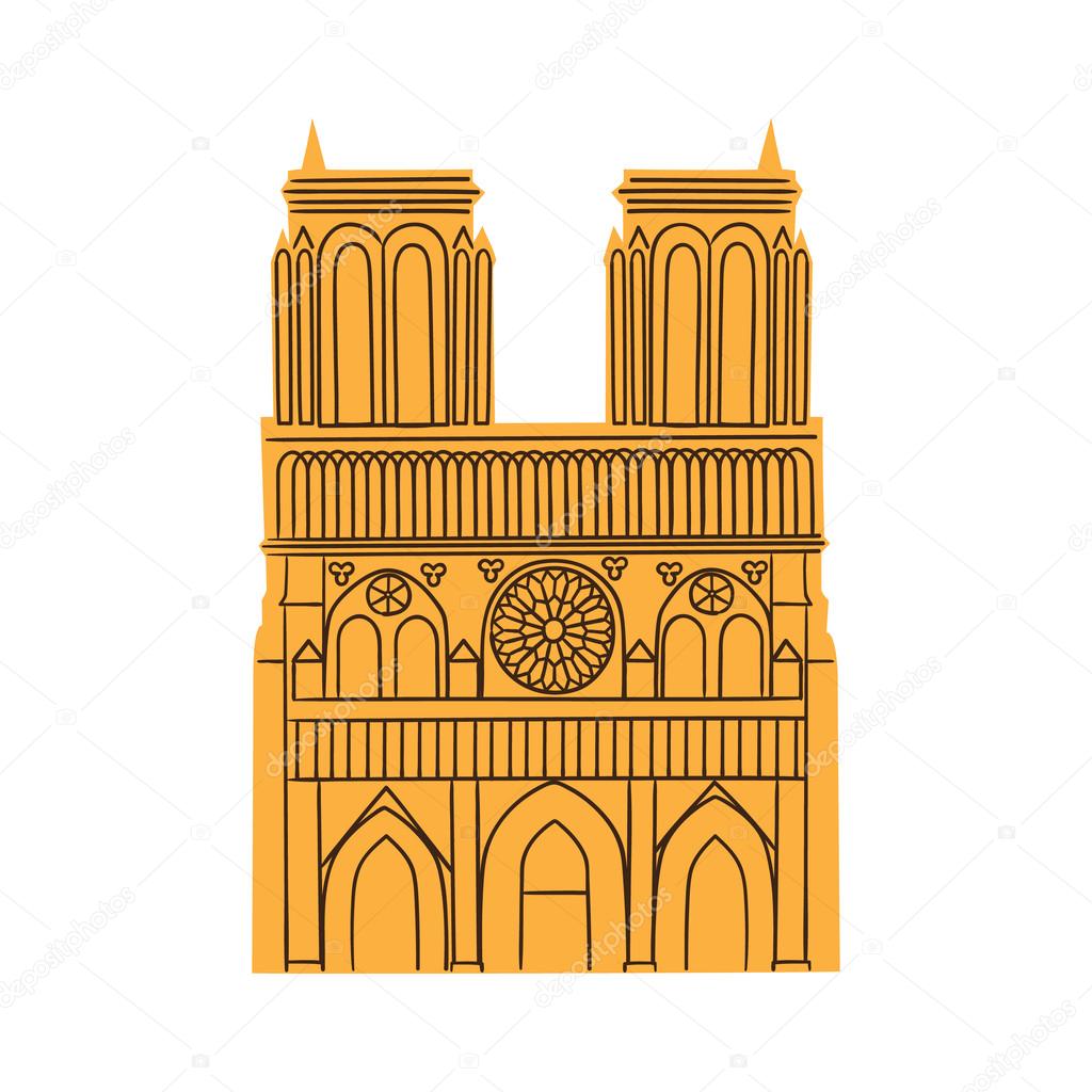 Notre Dame de Paris Cathedral isolated on white.