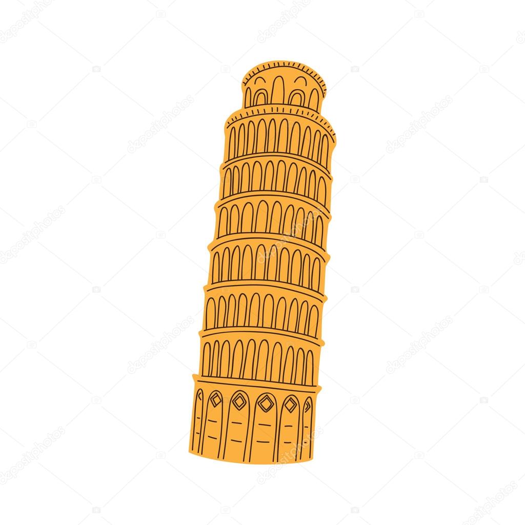 Leaning Tower of Pisa isolated on white.