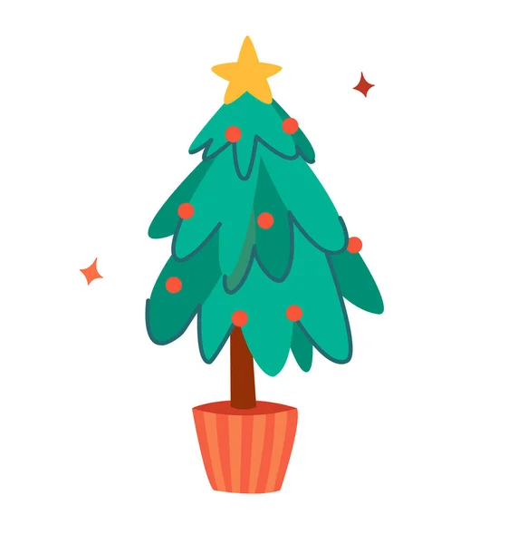 Weihnachtsbaum mit Dekorationen isoliert auf weiß. — Stockvektor