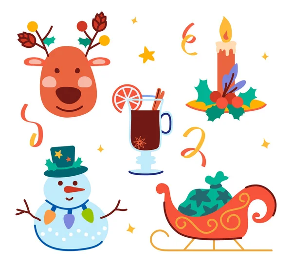 Set of Christmas holiday objects. — Stock Vector
