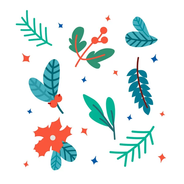 Set of decorative leaves and twigs. — Vector de stock