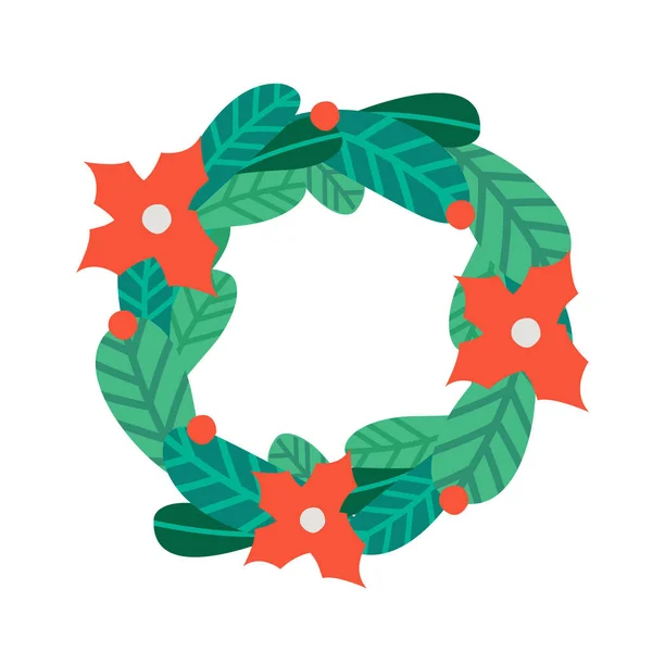 Holiday wreath of green leaves and red flowers. Illustrazioni Stock Royalty Free