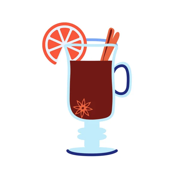 Glass of mulled wine with cinnamon and spices. Ilustração De Bancos De Imagens