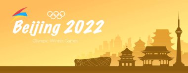 Pekin Çin şehir görüşü ve 2022 Olimpiyat metni.