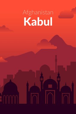 Kabil, Afganistan 'ın ünlü günbatımı şehir manzaralı posteri.