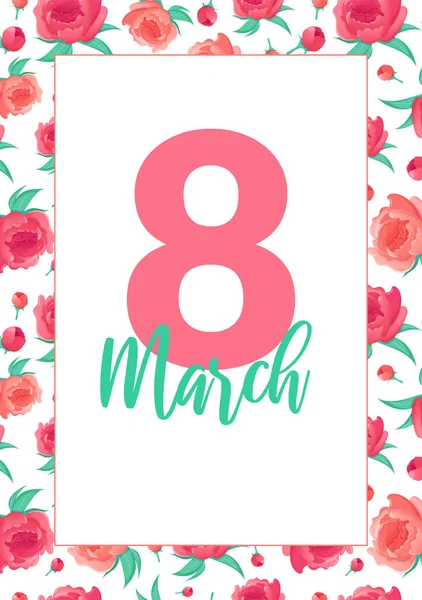 Η ημερομηνία 8 Μαρτίου πλαισιώνεται με λουλούδια. — Διανυσματικό Αρχείο