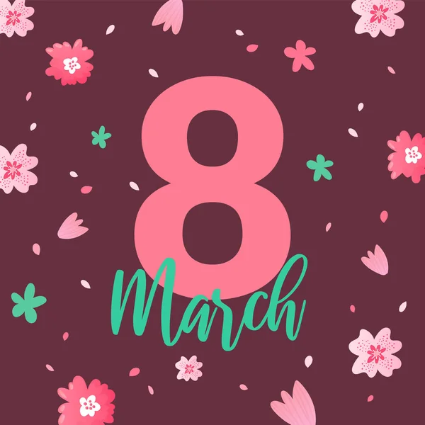 Der 8. März geschmückt mit rosa Blumen. — Stockvektor