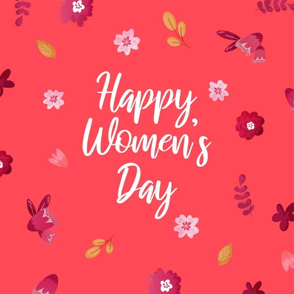 Happy Women Day powitanie tekst i kwiaty. — Wektor stockowy