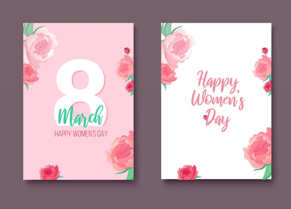 Set of 8 March greeting lettering and flowers. — Stock Vector