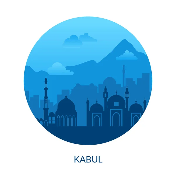 Kabul, Afganistán famosa etiqueta de vista de la ciudad azul. — Vector de stock