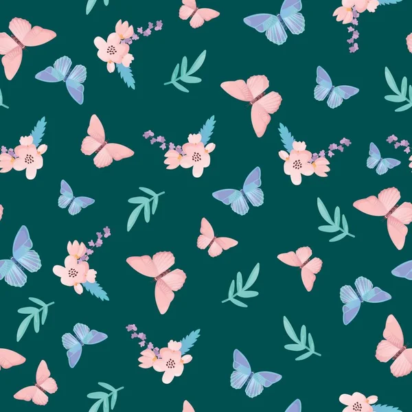 Motif sans couture avec des fleurs et des papillons. — Image vectorielle