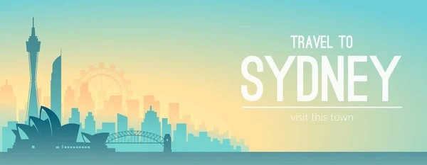 Sydney, Austrálie slavné město pohled barevný prapor. — Stockový vektor