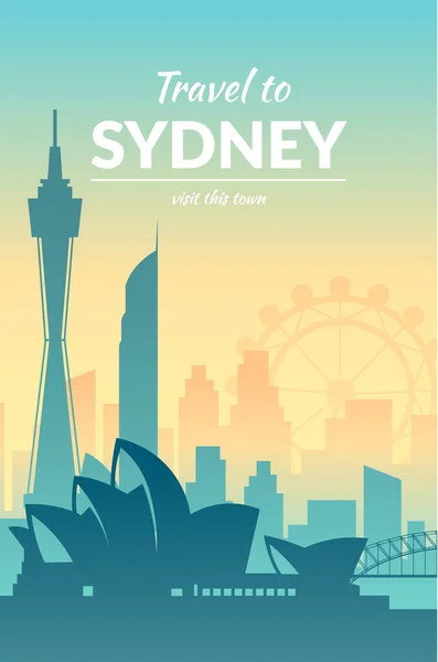 Sydney, Australie célèbre affiche couleur vue sur la ville. — Image vectorielle