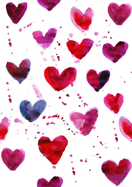 Patrón de corazones sin costura de acuarela — Foto de Stock