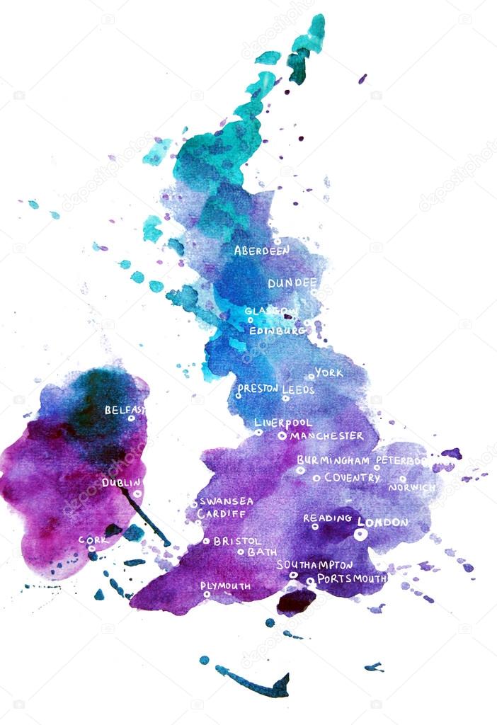 Watercolor map of the UK