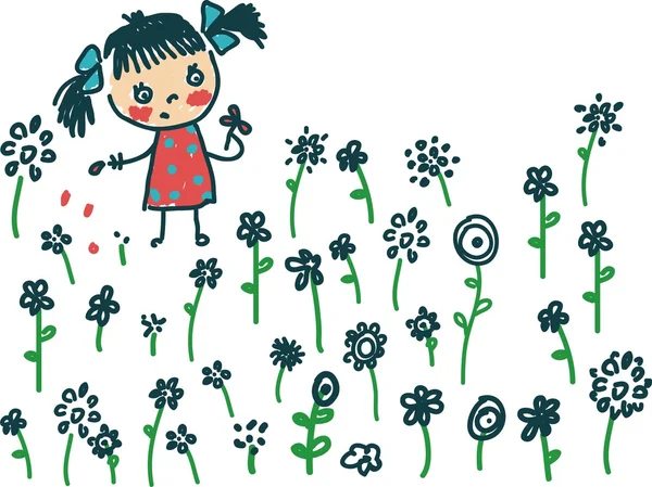 Дівчина і квіти — стоковий вектор