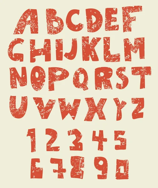 Alphabet anglais grungy avec chiffres — Image vectorielle