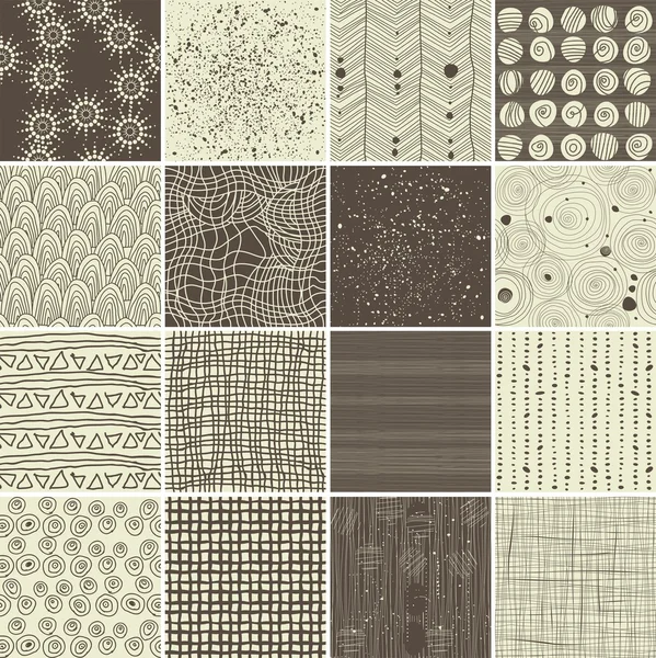 A set of 16 doodle seamless patterns and textures — Stock Vector