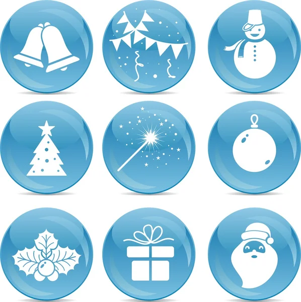 Різдвяні ікони на блакитних кулях — стоковий вектор