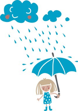 yağmur altında çizgi film kız