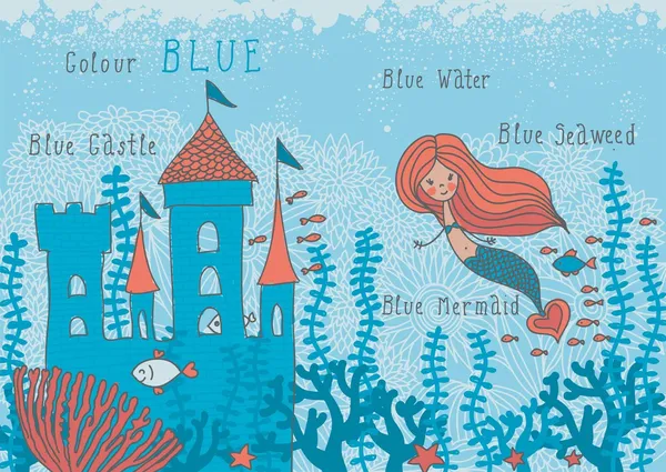 美人鱼与蓝色的字 — 图库矢量图片