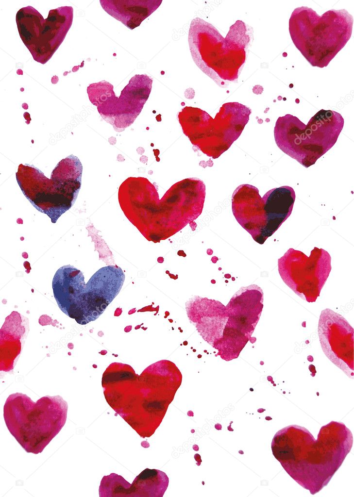 Seamless pattern of watercolor hearts